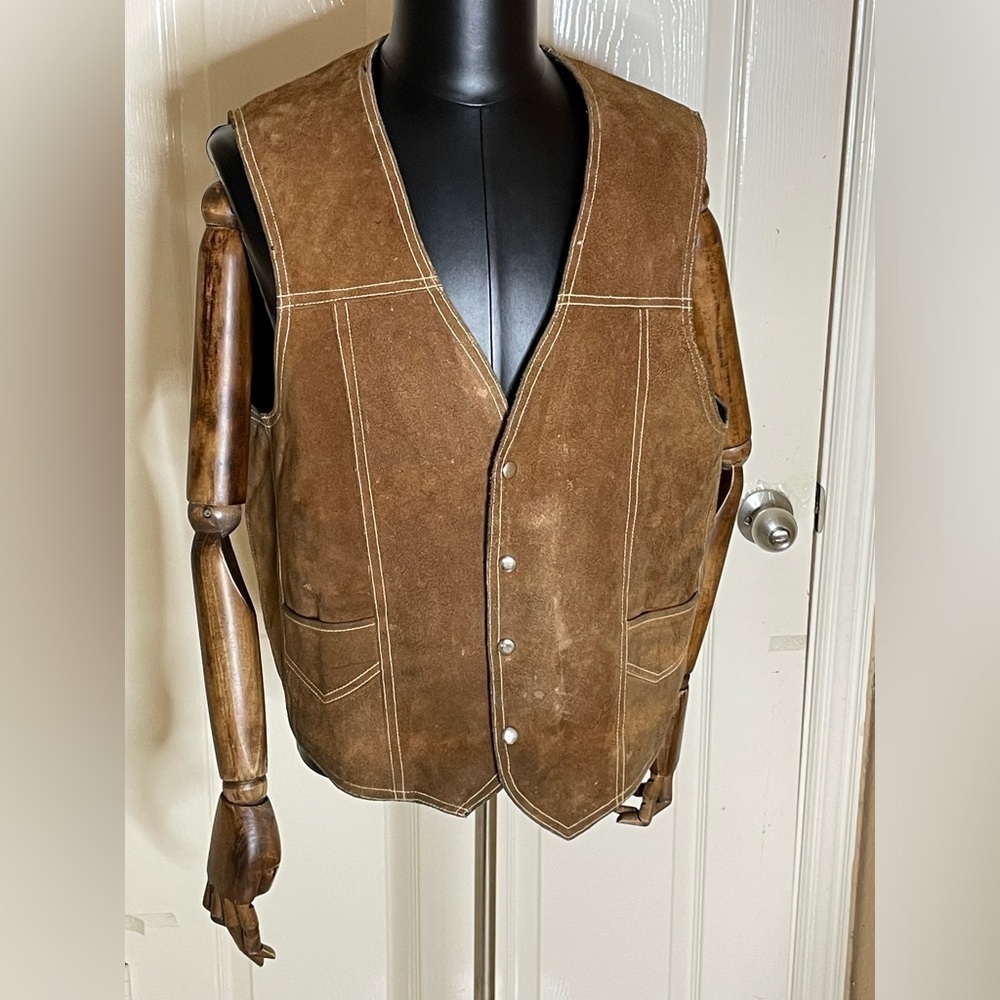 Vintage Genuine 70's Leather Black Sherpa Vest​​​​​​​​​​​​